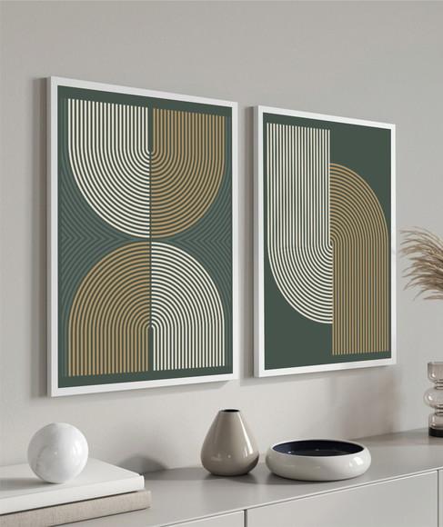 Kit 2 Quadros Decorativos Geométrico Sala Quarto Com Moldura
