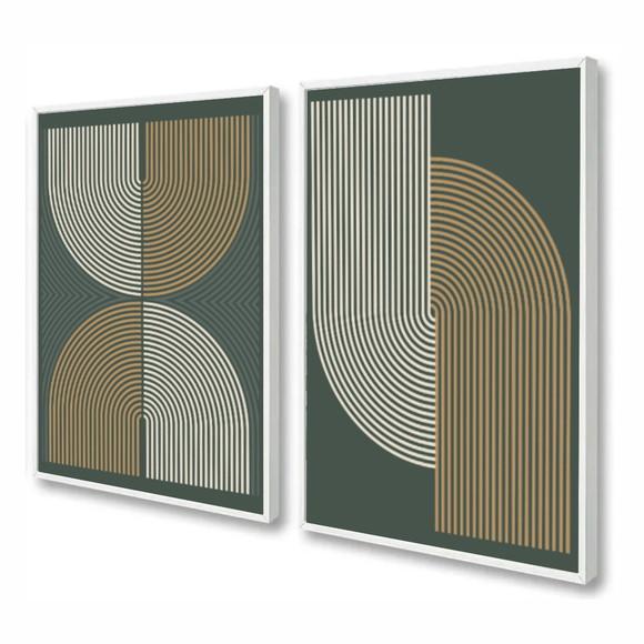 Kit 2 Quadros Decorativos Geométrico Sala Quarto Com Moldura
