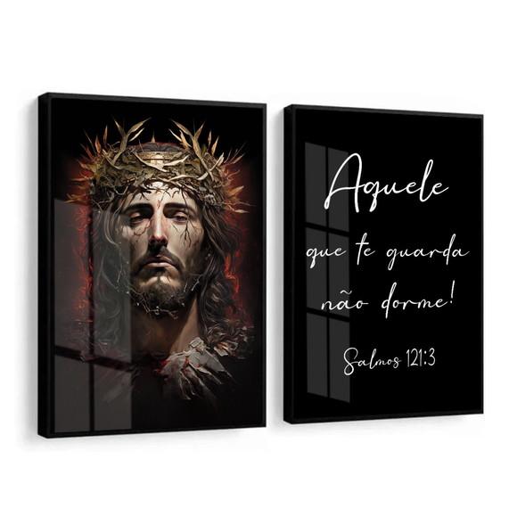 Kit 2 Quadros Decorativos Jesus Cristo Oração Moldura Vidro