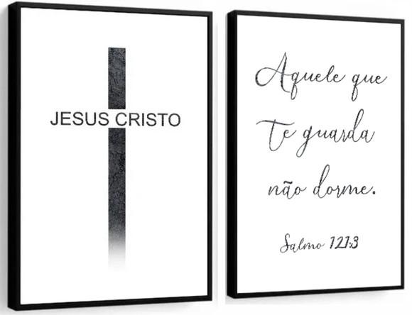 Kit 2 Quadros Decorativos Jesus Cristo Oração Sala Quarto