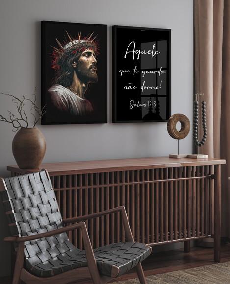 Kit 2 Quadros Decorativos Jesus Salmos Oração Moldura Vidro