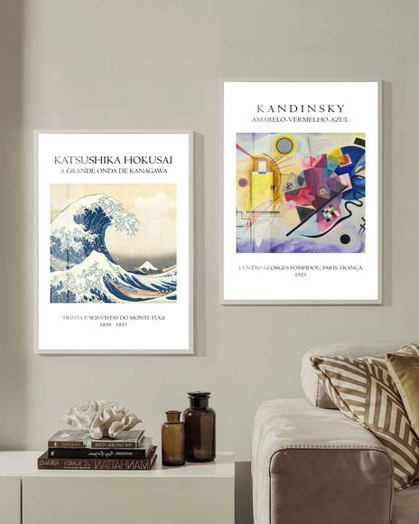 Kit 2 Quadros Decorativos Kandinsky Arte Abstrato Moldura