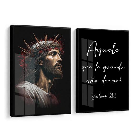 Kit 2 Quadros Decorativos Jesus Salmos Oração Moldura Vidro