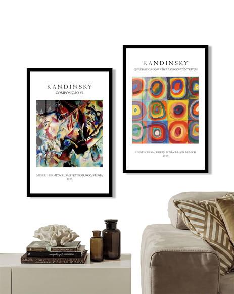 Kit 2 Quadros Decorativos Kandinsky Para Sala Hall Moldura