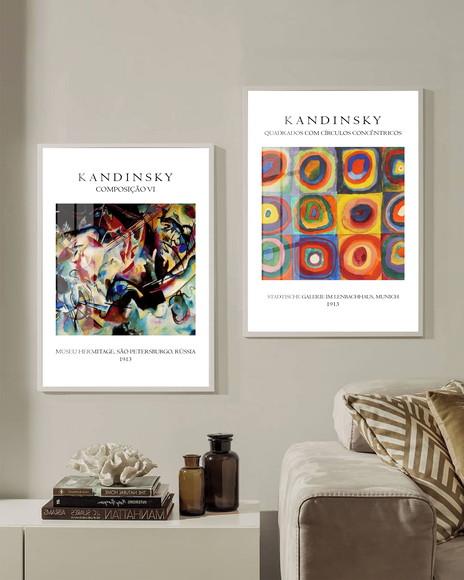 Kit 2 Quadros Decorativos Kandinsky Para Sala Quarto Moldura