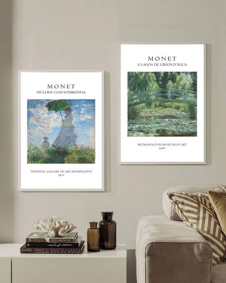 Kit 2 Quadros Decorativos Manet Para Sala Quarto Com Moldura