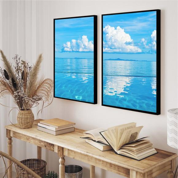 Kit 2 Quadros Decorativos Mar Azul Paisagem Moderno Moldura