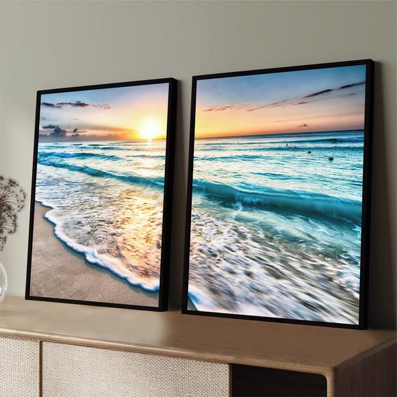 Kit 2 Quadros Decorativos Mar Azul Paisagem Praia Moldura