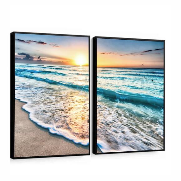 Kit 2 Quadros Decorativos Mar Azul Paisagem Praia Moldura