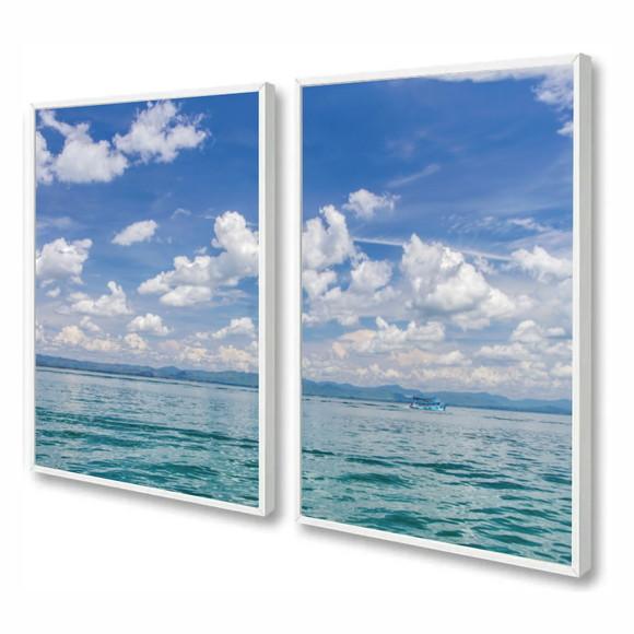 Kit 2 Quadros Decorativos Mar Azul Paisagem Praia Moldura