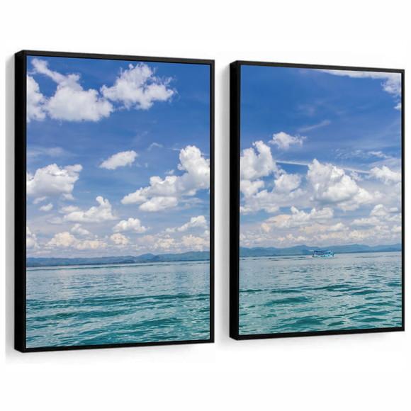 Kit 2 Quadros Decorativos Mar Azul Para Sala Quarto Moldura
