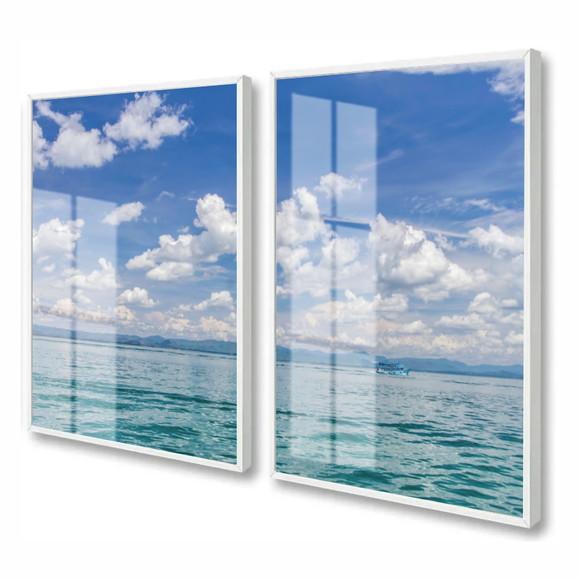 Kit 2 Quadros Decorativos Mar Paisagem Com Moldura e Vidro