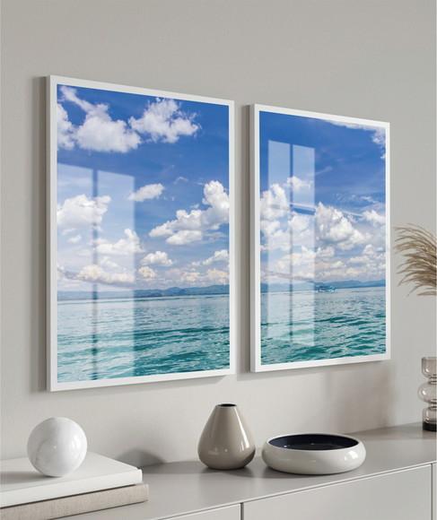 Kit 2 Quadros Decorativos Mar Paisagem Com Moldura e Vidro