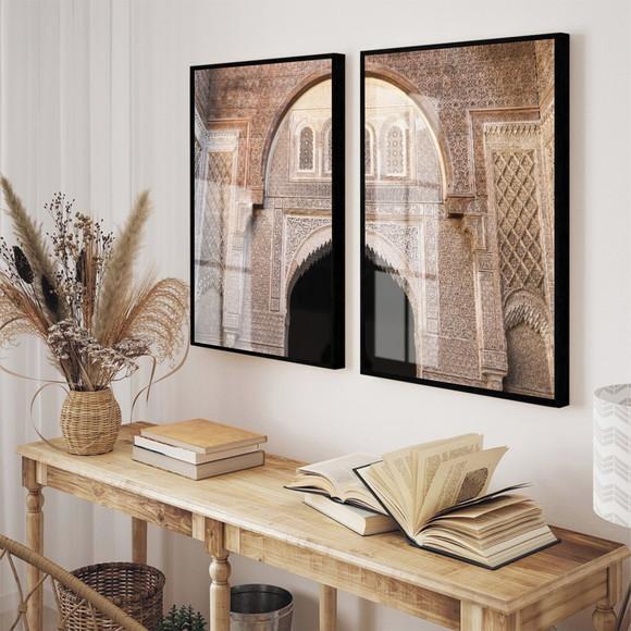 Kit 2 Quadros Decorativos Marrocos Porta com Moldura e Vidro