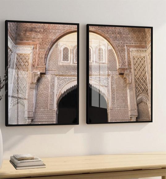 Kit 2 Quadros Decorativos Marrocos Porta com Moldura e Vidro