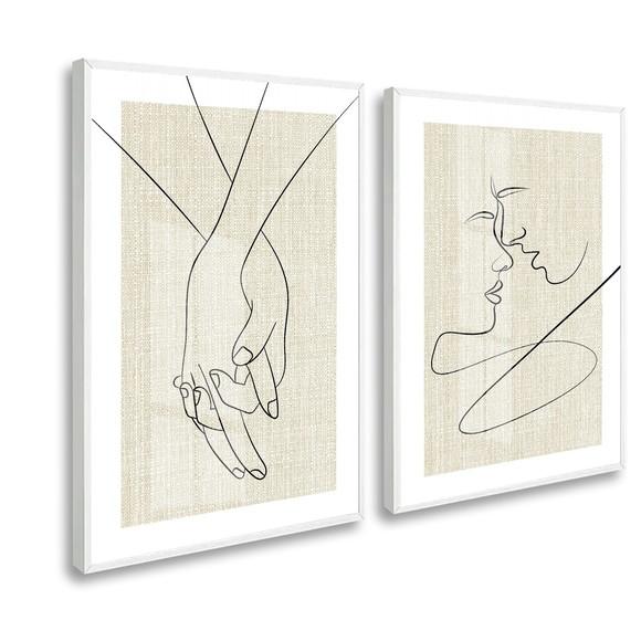 Kit 2 Quadros Decorativos Moderno Quarto Casal Moldura Vidro