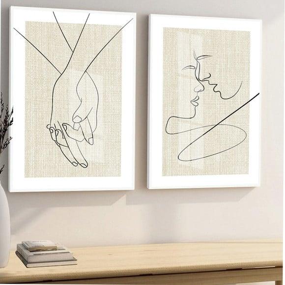 Kit 2 Quadros Decorativos Moderno Quarto Casal Moldura Vidro