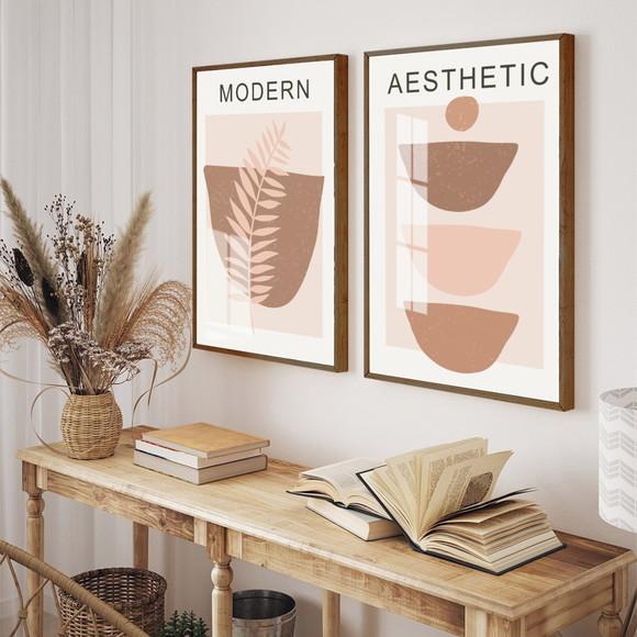 Kit 2 Quadros Decorativos Modernos Abstrato Moldura e Vidro