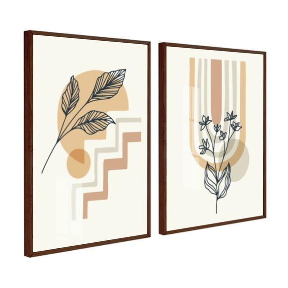 Kit 2 Quadros Decorativos Modernos Abstrato Moldura e Vidro