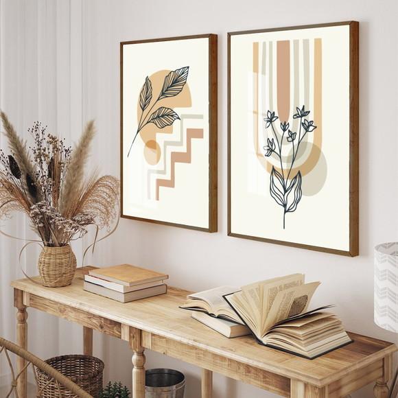 Kit 2 Quadros Decorativos Modernos Abstrato Moldura e Vidro