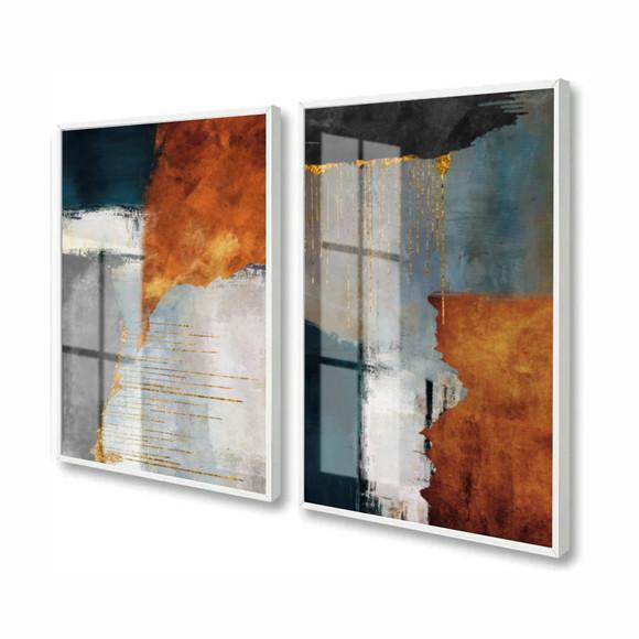 Kit 2 Quadros Decorativos Modernos Abstratos Moldura E Vidro