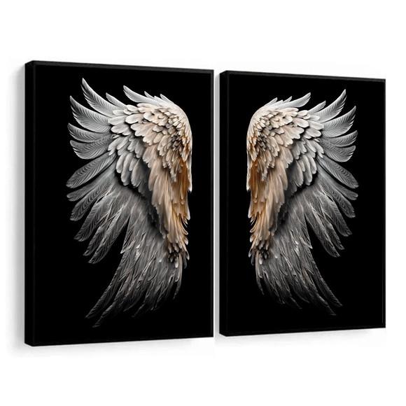 Kit 2 Quadros Decorativos Modernos Asas Brancas com Moldura