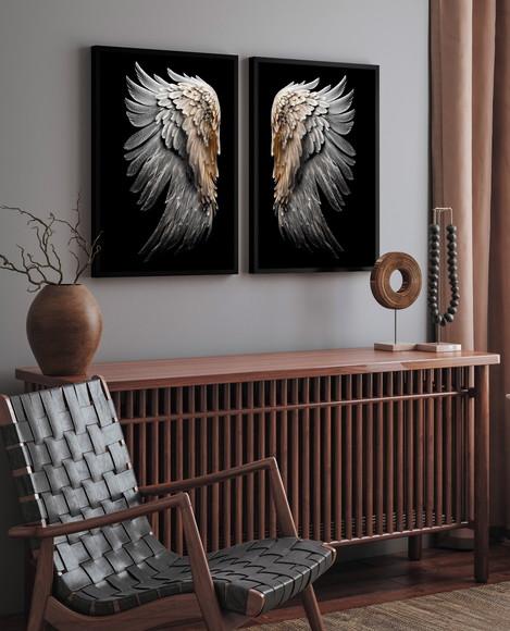 Kit 2 Quadros Decorativos Modernos Asas Brancas com Moldura