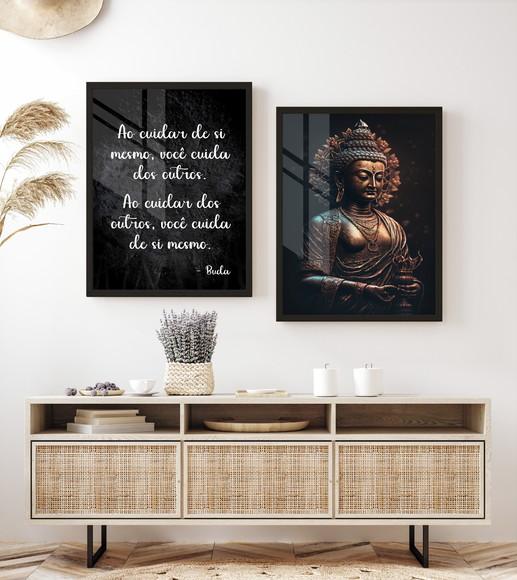 Kit 2 Quadros Decorativos Modernos Buda Frases Moldura Vidro