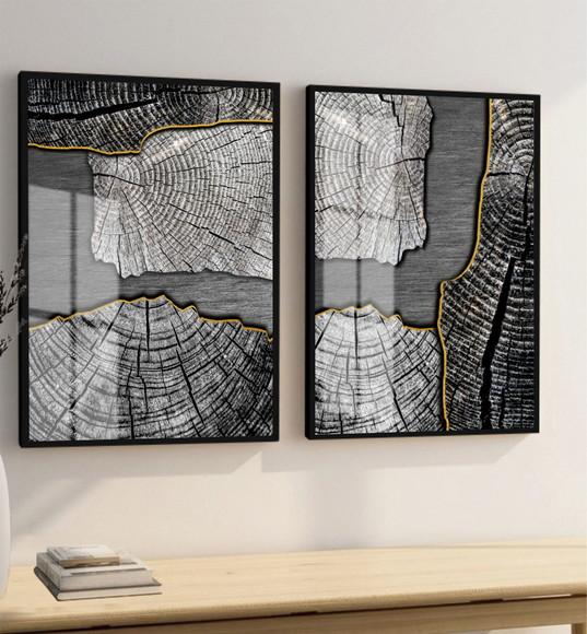 Kit 2 Quadros Decorativos Modernos Cinza com Moldura e Vidro