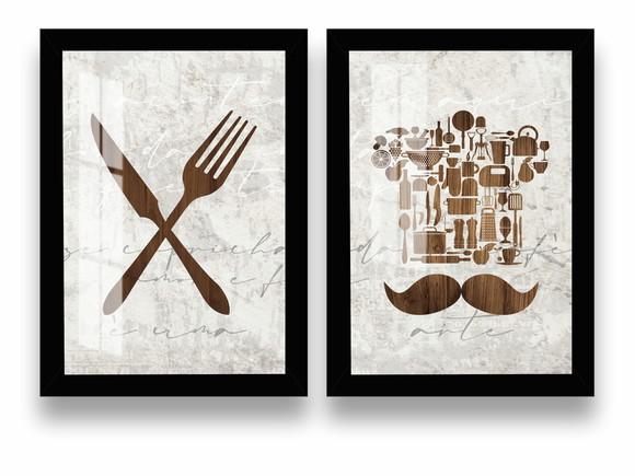 Kit 2 Quadros Decorativos Modernos Cozinha Vidro e Moldura