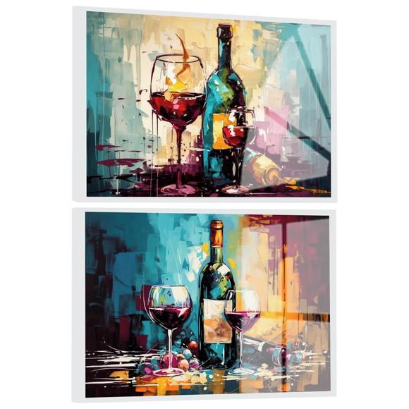 Kit 2 Quadros Decorativos Modernos Cozinha Vinho Luxo Vidro