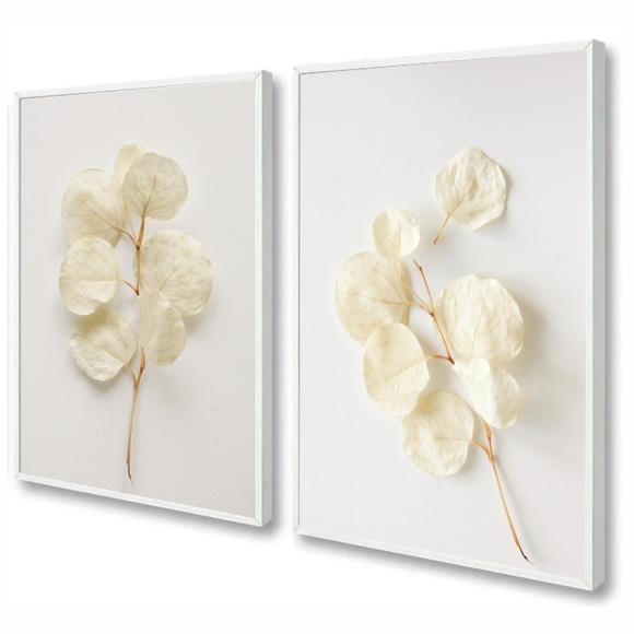 Kit 2 Quadros Decorativos Modernos Flores Brancas Moldura