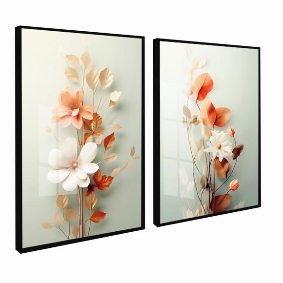 Kit 2 Quadros Decorativos Modernos Flores Sala Quarto Vidro