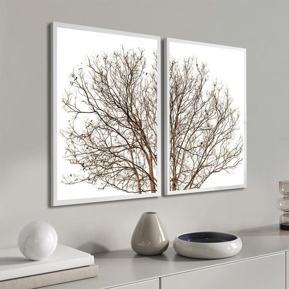 Kit 2 Quadros Decorativos Modernos Galhos Secos Moldura