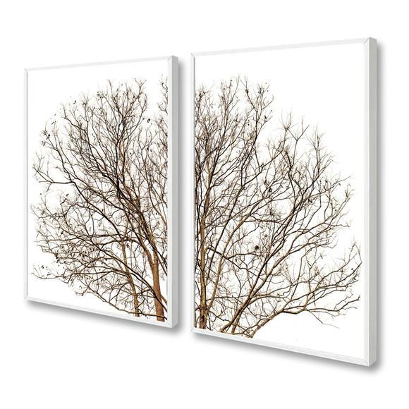 Kit 2 Quadros Decorativos Modernos Galhos Secos Moldura