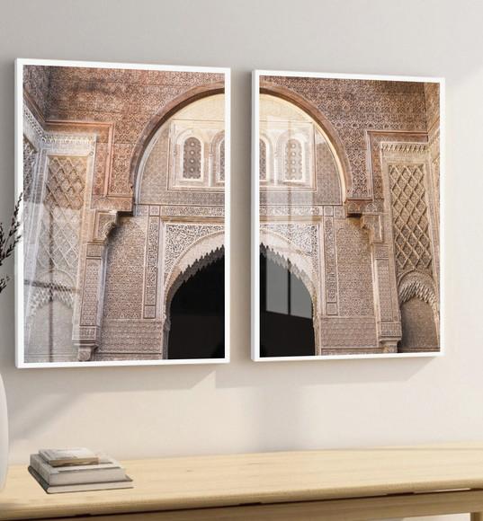 Kit 2 Quadros Decorativos Modernos Marrocos Moldura e Vidro