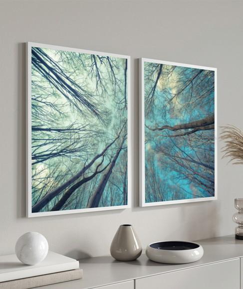 Kit 2 Quadros Decorativos Modernos Paisagem Galhos Moldura