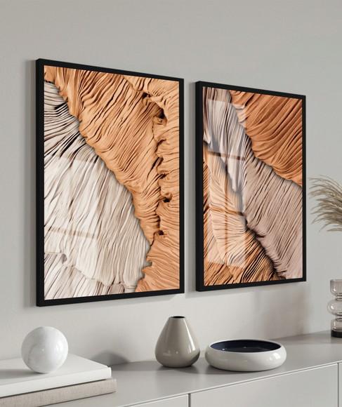 Kit 2 Quadros Decorativos Modernos para Sala Moldura e Vidro