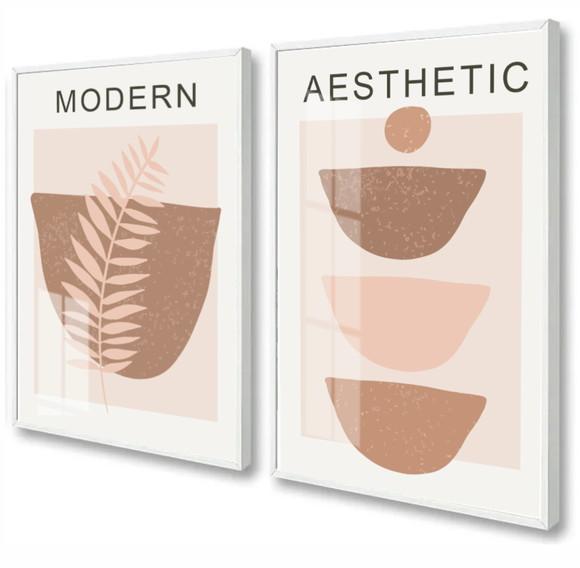 Kit 2 Quadros Decorativos Modernos Para Sala Moldura e Vidro