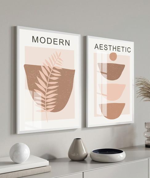 Kit 2 Quadros Decorativos Modernos Para Sala Moldura e Vidro