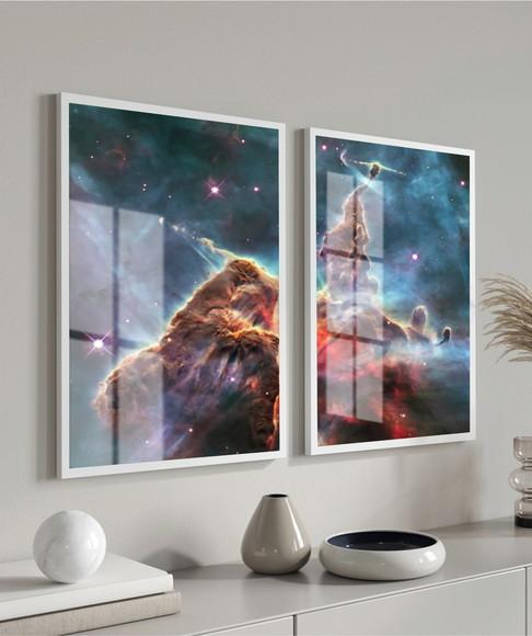 Kit 2 Quadros Decorativos Modernos Universo Moldura e Vidro