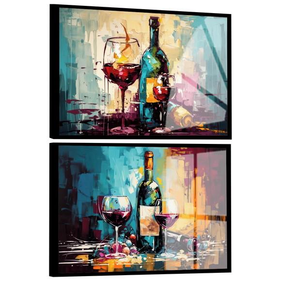 Kit 2 Quadros Decorativos Modernos Vinho Cozinha com Vidro