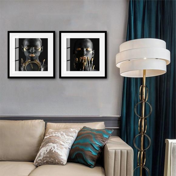 Kit 2 Quadros Decorativos Mulheres Negras Moldura e Vidro