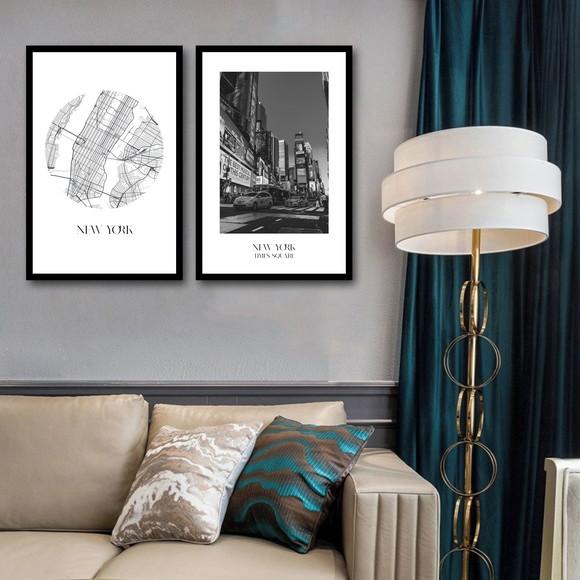 Kit 2 Quadros Decorativos Nova York Cidade Para Sala Moldura