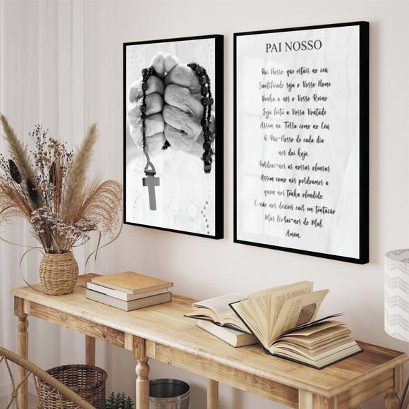 Kit 2 Quadros Decorativos Oração Pai Nosso Moldura e Vidros