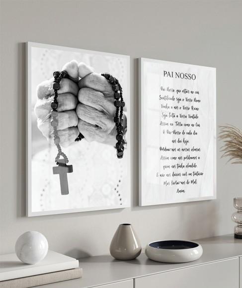 Kit 2 Quadros Decorativos Pai Nosso Oração Moldura e Vidros