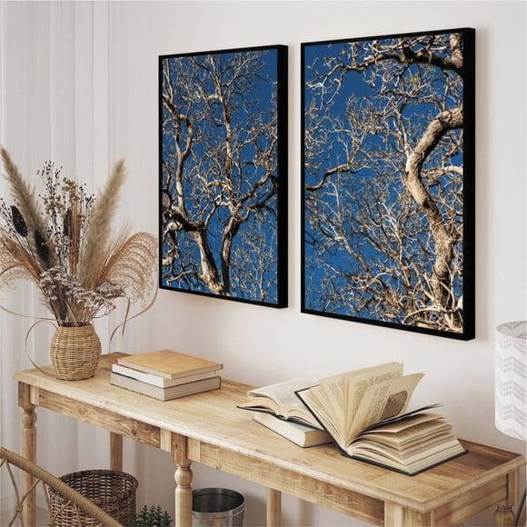 Kit 2 Quadros Decorativos Paisagem Arvore Galhos Com Moldura