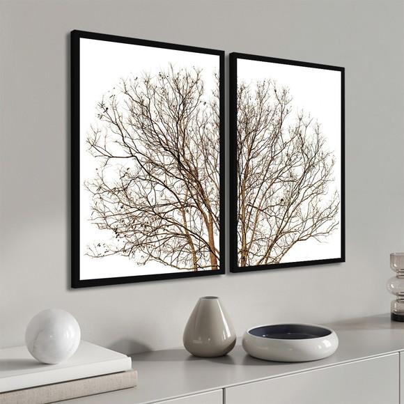 Kit 2 Quadros Decorativos Paisagem Galhos Secos com Moldura