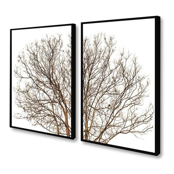 Kit 2 Quadros Decorativos Paisagem Galhos Secos com Moldura