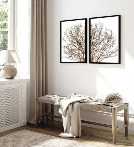Kit 2 Quadros Decorativos Paisagem Galhos Secos com Moldura